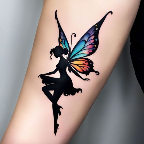 Graceful Fairy Essence" This fairy tattoo in black ink embodies elegance and simplicity, with flowing lines and a butterfly accent. A magical design. #GracefulEssence #FairyTattoo #BlackInkArt #TattooInspiration Butterfly Fairy Tattoo, Magical Design, Black Ink Art, Fairy Tattoo Designs, Anne Stokes, Fairy Tattoo, Butterfly Fairy, August 10, Fairy Art