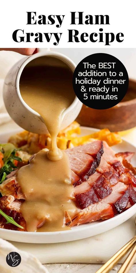 Our simple Ham Gravy is the perfect way to top off a classic holiday ham dinner, no matter how you cook it! Made with only 3 simple ingredients and in less than 5 minutes. Perfect for adding to the dinner table at any future holiday dinners! How To Make Ham Gravy From Drippings, How To Make A Gravy, Gravy From Ham Drippings, Gravy For Ham Dinner, Homemade Gravy Recipe Easy, How To Make Ham Gravy, Best Ham Gravy Recipe, Sweet Ham Gravy Recipe, Ham Gravy From Drippings