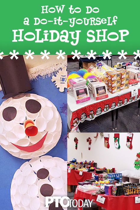 Use these tips to run a holiday shop the DIY way! School Holiday Boutique Ideas, Secret Santa Shop School, Pta Holiday Ideas, School Santa Shop Ideas Christmas Gifts, Pto Holiday Shop Ideas, Holiday Shop Decorations, School Christmas Store Ideas, Pta Holiday Shop Ideas, Pta Holiday Shop