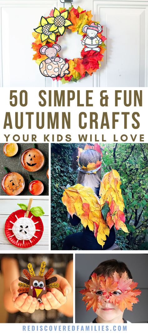 Celebrate the beauty of autumn with our collection of 50 fall crafts for kids. These fun and easy projects include everything from pumpkin decorations to creative autumn leaves crafts. Perfect for elementary children, these activities are great for the first day of Fall or any time you want to embrace the season. Enjoy simple DIY crafts that bring the spirit of Fall into your home. Crafts For 3yrs Old Fall, First Day Of Autumn Crafts For Kids, Autumn Diy Crafts Kids, Fall Arts And Crafts For Elementary Kids, Autumn Creative Ideas For Children, Fall Projects For Kids Elementary, Fall Fun For Kids, First Day Of Fall Crafts For Kids, Fall Projects For Toddlers