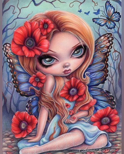 Gothic Fairy Tattoo, Jasmine Becket Griffith, Remembrance Tattoos, Faber Castell Polychromos, Underwater Art, Big Eyes Art, Gothic Fairy, Fairy Artwork, Fairy Tattoo