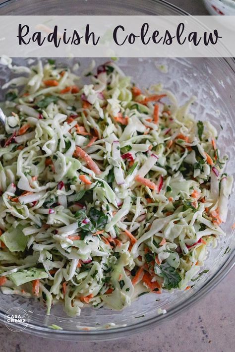 Creamy and flavorful, this Zesty Radish Slaw is fresh, crisp and clean making it the perfect side dish any day of the week! #radishrecipes #coleslaw #bbqsidedish #keto Radish Recipes Salad, Radish Slaw, Best Coleslaw Recipe, Healthy Coleslaw, Chicory Recipe, Radish Recipes, Slaw Recipe, Radish Salad, Side Dishes For Bbq