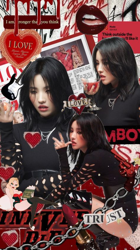 #soyeon #soyeongidle #gidle #gidlesoyeon #ineverdie #red #black #redandblack G I Dle Wallpaper, Tomboy Aesthetic, Girls Run The World, Kpop Iphone Wallpaper, Pop Posters, Pop Photos, Kpop Posters, Black Art Pictures, Kpop Entertainment