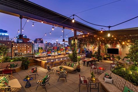 Thrillist · Best Rooftop Bars In NYC New York Restaurants, Rooftop Bars Nyc, Nyc Rooftop, Nyc Bars, Best Rooftop Bars, Nyc Hotels, Rooftop Bars, Washington Square Park, Restaurant Week