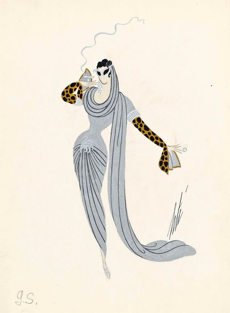 Erte Illustration, Erte Art Deco, Erte Art, Romain De Tirtoff, Gloria Swanson, Art Deco Illustrations, Art Deco Wall Art, Muse Art, Fashion Art Illustration