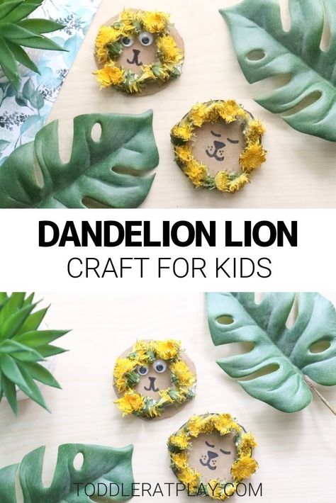 This Dandelion Lion Craft is a fun way to use up a piece of cardboard and make something beautiful using nature around us!  #natureinspired #lioncraft #recycledcrafts Dandelion Craft, Recycled Crafts Kids Preschool, Craft Toddler, Lion Flower, Lion Craft, Homeschool Nature Study, Recycled Crafts Kids, Outdoor Activities For Kids, Spring Activities