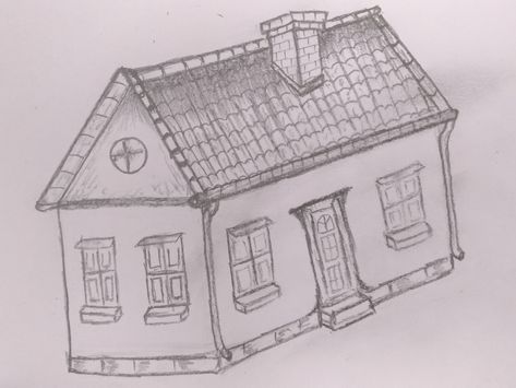 Old House Drawing, 3d House Drawing, House Drawing Ideas, Architecture Simple, House Sketches, 3d House, House Sketch, Fancy Houses, Drawing Tutorial Easy