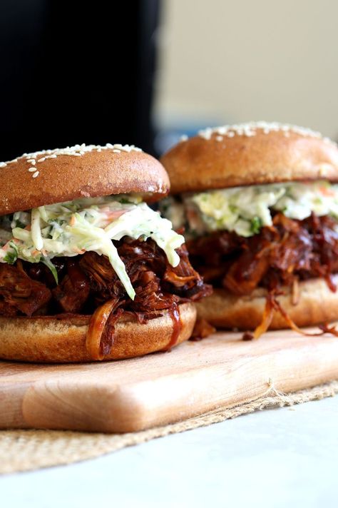 Easy Pulled Jackfruit Sandwiches. Shredded Jackfruit seasoned with bbq seasoning and bbq sauce, baked and served with slaw. #Vegan Pulled Pork. #veganricha #Nutfree Recipe. Can be #glutenfree soy-free Coleslaw For Pulled Pork, Pulled Jackfruit, Jackfruit Sandwich, Vegan Pulled Pork, Vegan Coleslaw, Jackfruit Recipes, Vegan Richa, Vegan Bbq, Bbq Seasoning