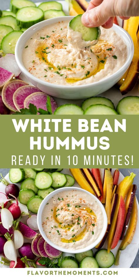 White Bean Hummus No Chickpea Hummus, Non Chickpea Hummus, Hummus No Chickpeas, Garbanzo Bean Hummus Recipe, White Bean Hummus No Tahini, Vanilla Bean Hummus, Homemade Hummus No Tahini, Navy Bean Hummus Recipe, Butter Bean Hummus Recipe