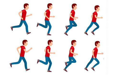 Collection of running man icons. Animation sprite set frame loop. Sport. Run. Active fitness. Exercise and athlete. Variety of sport movements. Flat cartoon style. Side view. Simple design. Vector Running Man Animation, Run Animation, Animation Sprite, Man Animation, Frame Animation, Run Cycle, Frame By Frame, Frame By Frame Animation, Bra Pattern