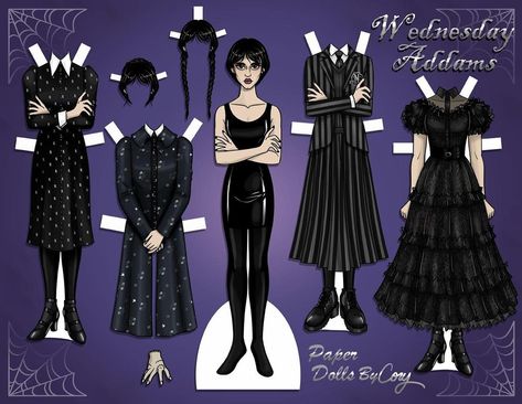 wednesday (art by paperdollsbycory) Paper Dolls By Cory Jensen, Manga Paper, Wednesday Art, Wednesday Addams Dress, Addams Dress, Raven Nevermore, Wednesday Addams Costume, Disney Paper Dolls, Tom Tierney