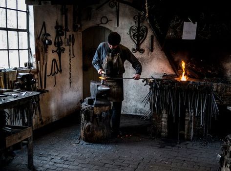 Historic forge, Arnhem, the Netherlands Blacksmith Aesthetic, House Of Wolves, Blacksmith Shop, La Forge, Camp Half Blood, Half Blood, Hand Crafted Gifts, Metal Crafts, Medieval Fantasy