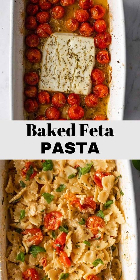 This viral baked feta pasta, aka TikTok pasta, was a huge success throughout the internet! This simple vegetarian pasta recipe is made by roasting a block of feta cheese with cherry tomatoes, making the most delicious combination! Pasta With Feta Cheese, Vegetarian Pasta Recipe, Tiktok Pasta, Tomato Pasta Bake, Baked Feta Pasta, Feta Cheese Recipes, Cherry Tomato Recipes, Goat Cheese Pasta, Crockpot Healthy