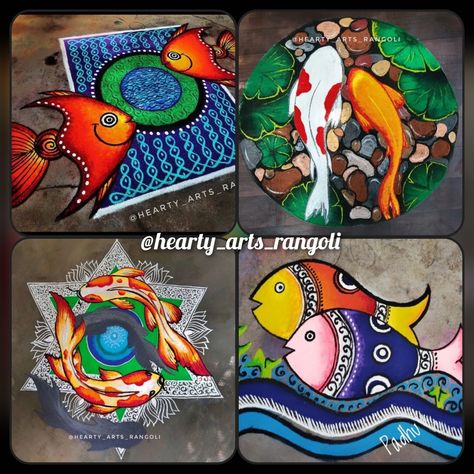 Animal Rangoli, Fish Rangoli, Rangoli Making, Unique Rangoli Designs, Colour Kolam, 3d Rangoli, Accessory Illustration, Unique Rangoli, Indian Rangoli Designs