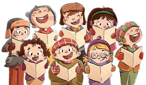 Choir Cartoon, Choir Art, Singing Drawing, Christian Clipart, Operation Christmas Child Boxes, Christmas Sketch, Happy Illustration, Kids Singing, New Year Illustration