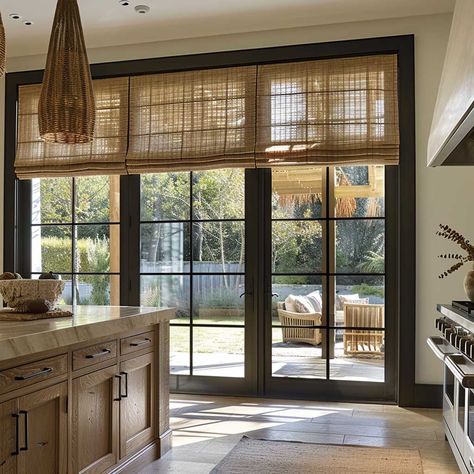 Sliding Doors To Sunroom, Kitchen With Sliding Doors To Outside, Kitchen With French Doors To Patio, Traditional Patio Doors, Treatments For Sliding Glass Doors, Modern Mountain Interior, Sliding Glass Patio Doors, Sliding French Doors Patio, Kitchen Patio Doors