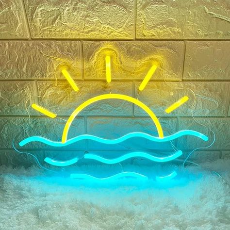 Amazon.com : Sunset Sunrise Neon Sign Sun on The Sea Neon LED Light Sign for Wall Decor Wave Neon Light up Sign Beach Home Decor Aesthetic for Teen Girls Bedroom Game Room Decor Ocean Sun Night Light Wedding : Tools & Home Improvement Bilik Permainan, Led Wall Decor, Bedroom Games, Light Up Signs, Sea Gull Lighting, Living Room Bar, Pink Home Decor, Novelty Lighting