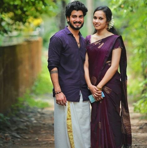 Engagement Saree Look Kerala, Pennukanal Dress, Kerala Engagement Saree, Kerala Engagement Dress Hindus, Kerala Engagement Dress Hindus Couple, Mens Engagement Outfits, Engagement Stills, Kerala Engagement Dress, Engagement Dress For Groom