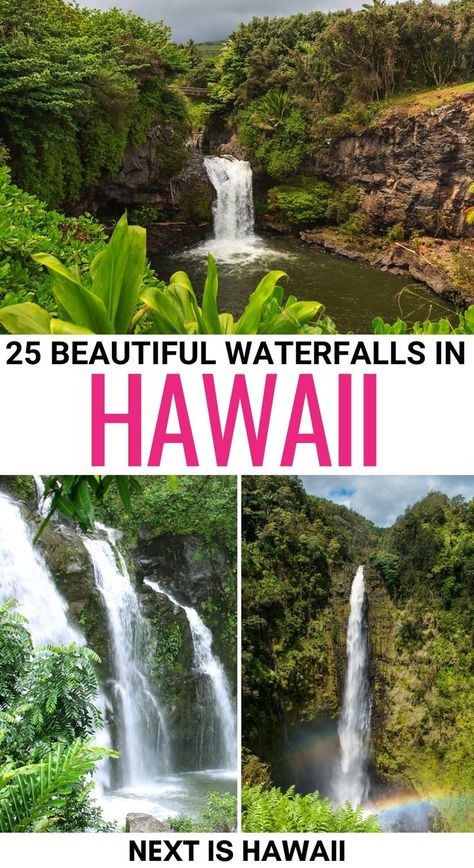 Searching for the best waterfalls in Hawaii? This guide showcases the prettiest Hawaii waterfalls - including which island to find it and how to visit! | Waterfalls hikes in Hawaii | Waterfalls in Oahu | Waterfalls in Kauai | Waterfalls on the Big Island | Waterfalls on Maui | Waterfalls on Molokai | Best Oahu waterfalls | Best Maui waterfalls | Best Big Island waterfalls | Best Molokai waterfalls | Best Kauai waterfalls | Things to do in Hawaii Oahu Waterfalls, Hikes In Hawaii, Kauai Waterfalls, Manoa Falls, Akaka Falls, Molokini Crater, Molokai Hawaii, Hawaii Waterfalls, Maui Snorkeling