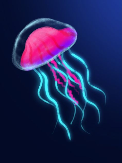 Neon Jellyfish Painting, Blacklight Paint, Neon Mermaid, Glowing Jellyfish, Sea Life Painting, Desert Landscape Art, Jellyfish Illustration, Palette Challenge, Jellyfish Painting