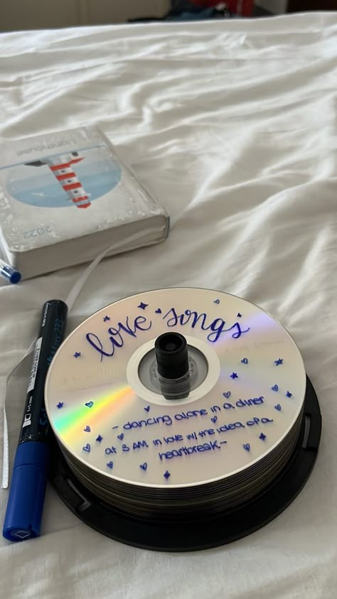 Love Is A Mixtape Book, Cd Mixtape Aesthetic, Burning Cds, Custom Cd Covers, Mixtape Aesthetic, Starry Room, Cd Burning, Diy Cd, Cd Idea