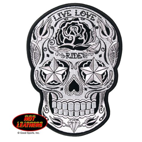 Hot Leathers Sugar Skull Patch Sugar Candy Skulls, Women Bikers, Biker Vest Patches, Tatoo 3d, Womens Motorcycle, Black And White Words, Motorcycle Patches, Biker Tattoos, Skull Coloring Pages