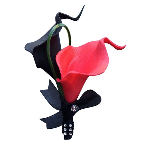 Amazon.com: Boutonniere - Real Touch Latex Calla Lily -Black and Red: Home &… Cascading Bouquet White, Round Bouquet, Calla Lily Bouquet, Lily Bouquet, Corsage Prom, Prom Flowers, Cascade Bouquet, Corsage Wedding, Boutonniere Wedding