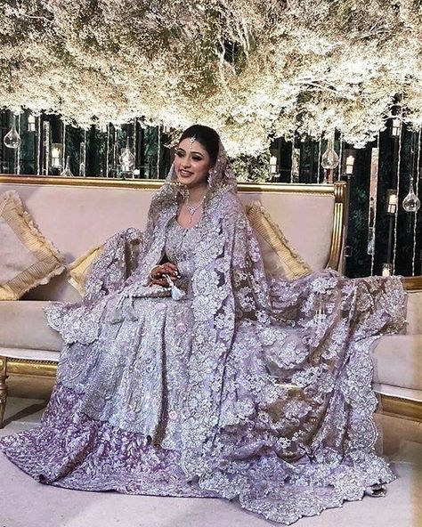 This stunning bride in @farahtalibaziz 💜💜💜 . . . . . . . . . . . . . . . . . . . . . . . . . . . . . . . . . . . .… Lavender Lengha, Lengha Ideas, Walima Outfit, Shaadi Dresses, Walima Dresses, Farah Talib Aziz, Walima Dress, Bridal Lengha, Wedding Decors