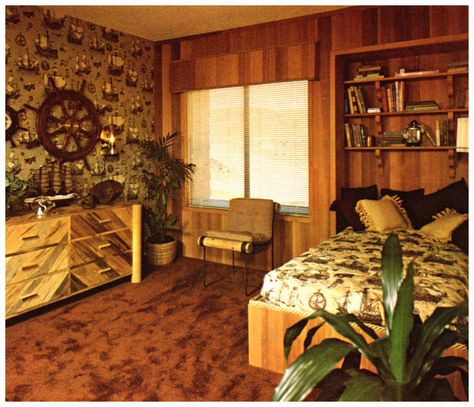 Tiki Bedroom, Nautical Bedroom Decor, Nautical Interior Design, Giki Tiki, Nautical Decor Bedroom, Nautical Interior, 1970s Decor, Nautical Bedroom, Retro Bedrooms