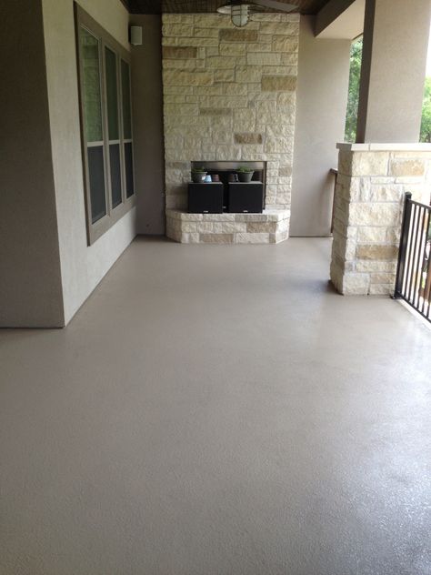 custom painted concrete patio, custom color created to match the stucco, concrete is now stain resistant and easy to clean at Modern Concrete Creations, Austin TX Cement Paint Colors, Painted Concrete Patio, Outdoor Concrete Floors, Concrete Paint Colors, Cement Paint, Paint Concrete Patio, Concrete Creations, Floor Paint Colors, Patio Floor