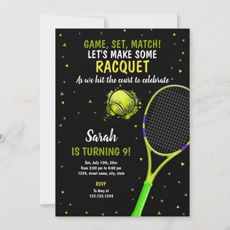 Tennis Invitation, Tennis Birthday Party, Ball Invitation, Birthday Invitations Zazzle, Sports Birthday Invitations, Tennis Birthday, Sports Theme Birthday, Sports Birthday, Boy Birthday Invitations