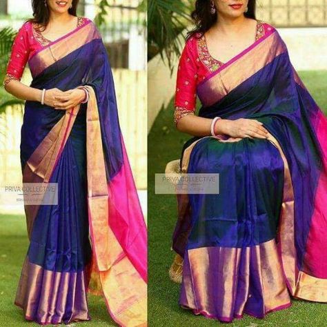 Wedding Indian Saree, Saree Navy Blue, Uppada Sarees, Uppada Pattu Sarees, Blue Silk Saree, Pattu Saree Blouse Designs, Silk Sarees With Price, Indian Saree Blouses Designs, Wedding Indian