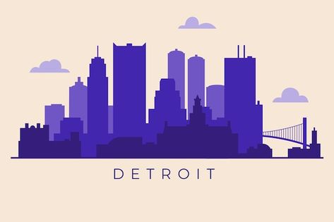 Detroit Skyline Silhouette, Detroit Illustration, Detroit City Skyline, Detroit Skyline, Detroit Art, City Skyline Silhouette, City Skyline Art, Detroit City, Animal Illustration Art