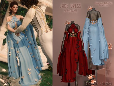 Jade Dress - BRsims x Dream Girl - The Sims 4 Download - SimsFinds.com Blue Dress Sims 4 Cc, Sims4 Fantasy Clothes, Fae Cc Sims 4, Sims 4 Butterfly Dress, Sims 4 Elf Clothes, Sims 4 Cc Elf Clothes, Targaryen Sims 4 Cc, Sims 4 Fairy Cc Clothing, Acotar Sims 4 Cc