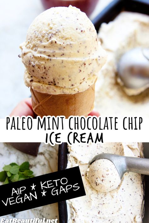 Keto Mint Chocolate Chip Ice Cream, Paleo Ice Cream Recipes Machine, Dairy Free Mint Chocolate Chip Ice Cream, Aip Dairy Free Recipes, Dairy Free Peppermint Ice Cream, Vegan Mint Chocolate Chip Ice Cream, Diy Dairy Free Ice Cream, Aip Ice Cream Recipes, Paleo Ice Cream Recipes