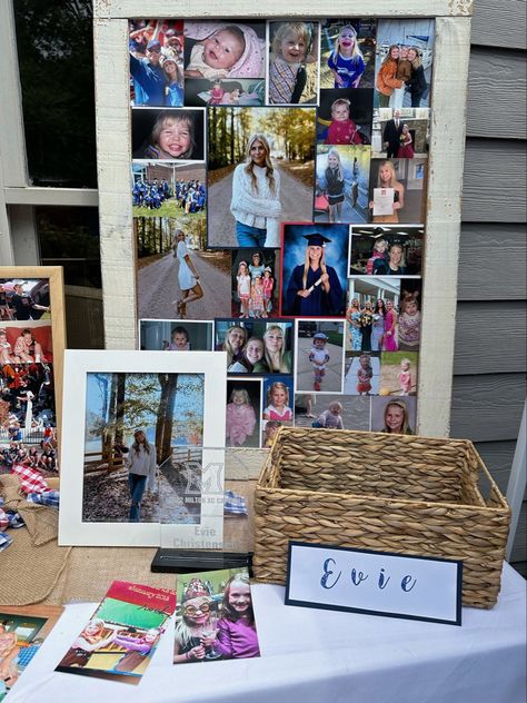 Grad Party Activity Ideas, Grad Party Decorations Pictures, Grad Party Gift Ideas, Pictures For Graduation Party, Grad Party Boards, Grad Party Outside, Grad Party Inspo 2024, Grad Party Display Table, Grad Party Brunch