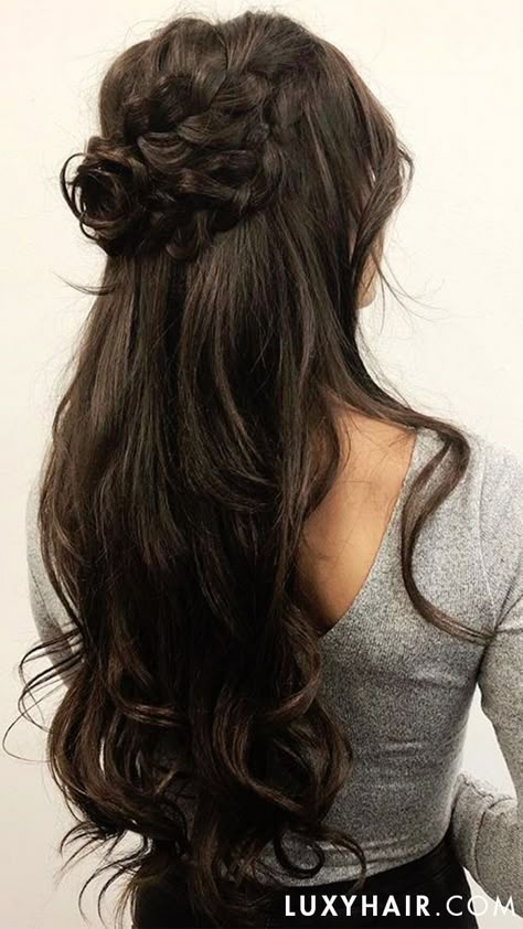 Hairstyles Long Brown Hair, Luxy Hair, Quince Hairstyles, Long Dark Hair, Dark Brown Hair Color, Long Brown Hair, Brown Blonde Hair, Hairstyles Long, Prom Hairstyles