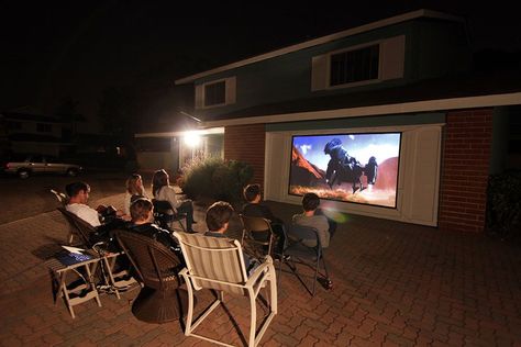 Best Outdoor Projection Screen. 3 Ways To Watch Movies Outside! | OutsideModern Projector Screen Diy, Outdoor Projector Screen, Backyard Movie Theaters, Diy Projector, Portable Projector Screen, Outdoor Movie Theater, Home Theater Room Design, Outdoor Movie Screen, Best Projector