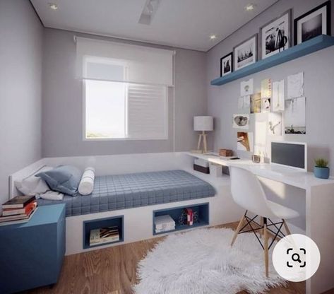 ☾~.~☕️follow me☕️~.~☾ Bedroom With Bookshelf Wall, Boxroom Bedroom Ideas, Small Kids Room Layout, Small Kids Bedroom Layout, Boys Bedroom Ideas Small Space, Tiny Boys Bedroom, Small Bedroom Ideas For Boys, Boys Small Bedroom Ideas, Small Boys Bedroom Ideas