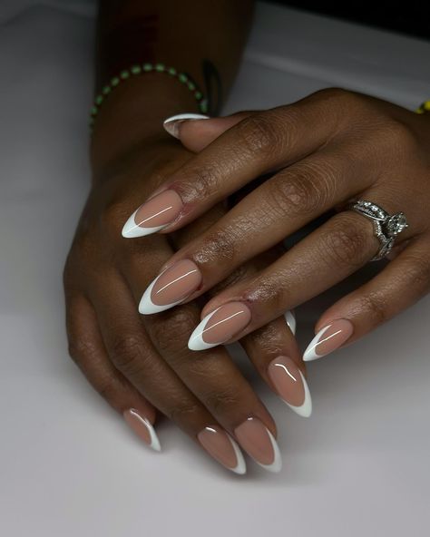 Happy Friday 🫂 #dovenailsbysharon Black Hands Nails, French Tip Black Women, Long Almond French Tip Nails, Nails On Black Women, French Tip Black, Minimalist Manicure, Nail Poses, Drippy Nails, Colourful Acrylic Nails