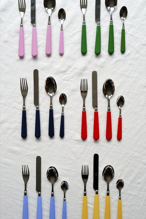 Classic in shape, bold in colour... Matilda Goad, Girl Apartment, Dining Ware, Vintage Cutlery, Brown Kitchens, Humble Abode, Apartment Inspiration, Cutlery Set, Little Houses