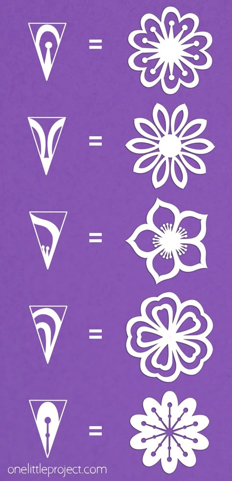 Learn how to make paper flowers in less than 5 minutes! Fold and cut paper to make beautiful kirigami flowers in the same way you make paper snowflakes! It's such a fun and easy paper craft for spring, summer, or anytime. Make your own designs or try one of our printable paper flower templates! Snöflingor I Papper, Construction Paper Crafts, Easy Paper Flowers, Instruções Origami, How To Make Paper Flowers, Handmade Paper Crafts, Paper Craft Diy Projects, Paper Flowers Craft, Origami Crafts Diy