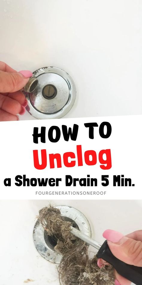 unclogging a shower drain filled with hair and soap scum Declog Shower Drain, Shower Drain Unclogger, Shower Drain Cleaner, Clean Shower Drain, Drain Unclogger, Clogged Drain Bathtub, Drain Clog Remover, Unclog Drain, Bathroom Drain