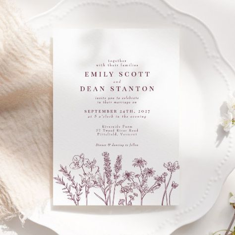 Chic Wildflower Plum Burgundy Wedding Invitation #zazzle #weddinginvitations #birthdayinvitations #babyshowerinvitations #zazzleinvitations #monogram #businesscards #graduation #homedecor Plum Wedding Invitations, Reception Invite, Purple Reception, Watercolor Marble, Popular Wedding Invitations, Plum Wedding, Burgundy Wedding Invitations, Purple Wedding Invitations, White Wedding Invitations