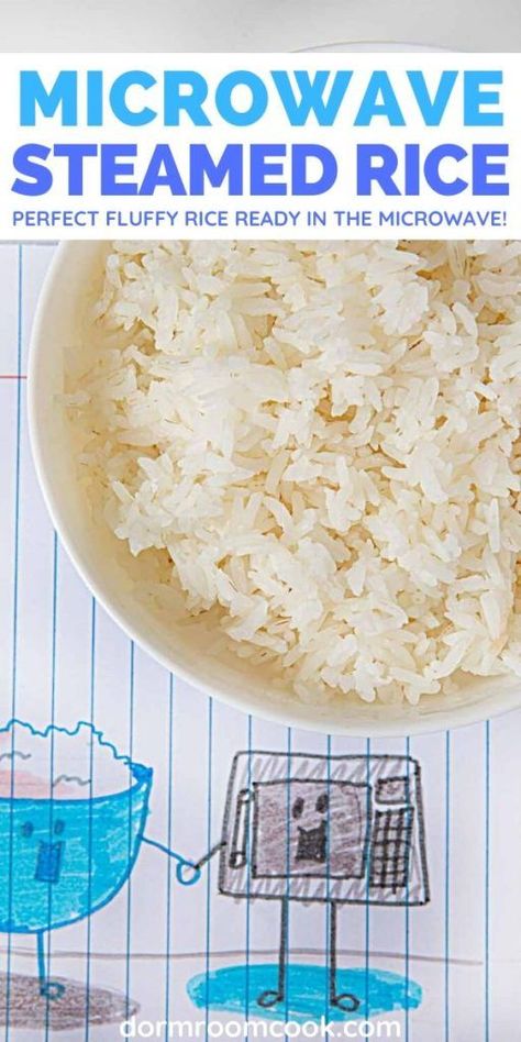 Perfect fluffy rice ready in the microwave!  #Microwave #Microwavecooking #College #Collegelife #Dormroomcook Microwave Rice Recipes, Cook Rice In Microwave, Steam Rice Recipe, Steamed Rice Recipe, Rice In Microwave, Dorm Room Cooking, Microwave Cooking Recipes, Easy Microwave Recipes, Rice In The Microwave