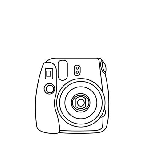 Instax Camera Drawing, Polaroid Camera Doodle, Instax Drawings, Digital Camera Drawing, Camera Coloring Page, Polaroid Sketch, White Polaroid Camera, Polaroid Camera Drawing, Polaroid Doodle