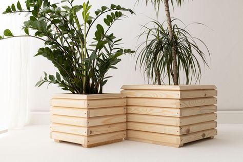 Wooden Flower Pots, Wood Plant Pot, Wooden Plant Pots, Simple Elegant Style, Wooden Pot, Pots Set, Pots For Plants, Garden Inspo, Nordic Interior