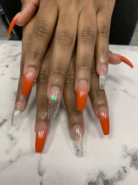 Clear Encapsulated Nails, Acrilyc Nails, Encapsulated Nails, Nails Dark, Ombré Nails, Orange Ombre, Nails Halloween, Wild Hair, Dark Nails