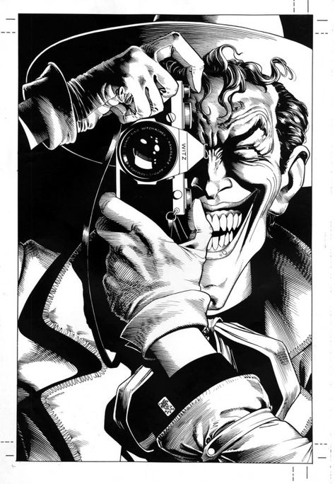 Killing Joke-cover Brian Bolland, Joker Smile, Joker Drawings, 3d Karakter, Joker Comic, Joker Artwork, Black And White Comics, Joker Tattoo, Joker Art