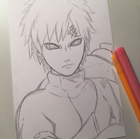 Gaara Sketch Easy, Gaara Sketch Drawing, Naruto Gaara Drawing, Gaara Drawing Easy, Naruto Characters Drawings Sketches, Gara Sketch, Gaara Sketch, Gaara Drawing, Gaara Manga